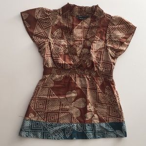 BCBG brown printed silk top - Size XS